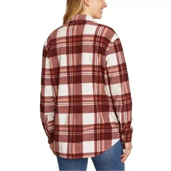 Eddie Bauer Microfkeece Plaid Button-Down Shirt - Brown and White - Picture 3 of 4